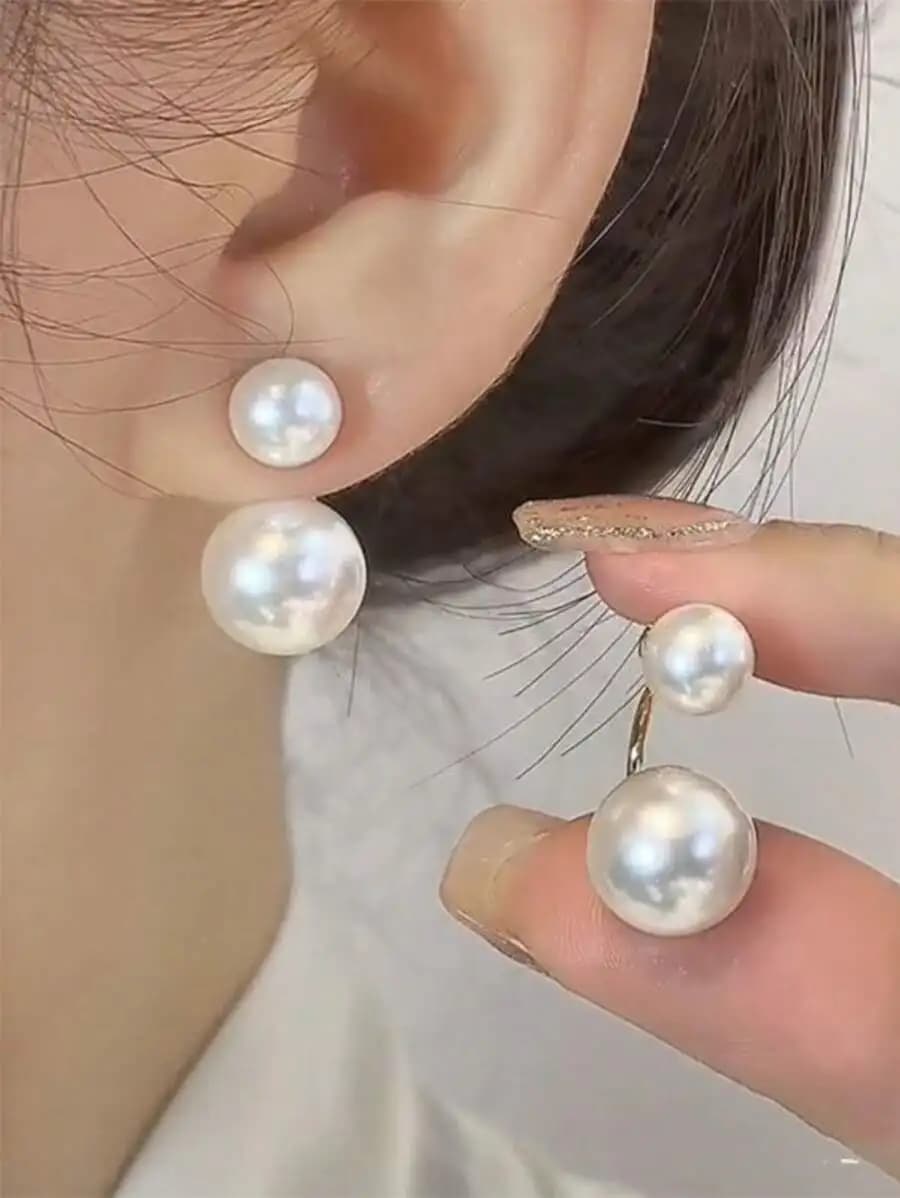 Orecchini a perla lucidi a doppia misura per donna, design elegante e minimalista, accessorio regalo perfetto