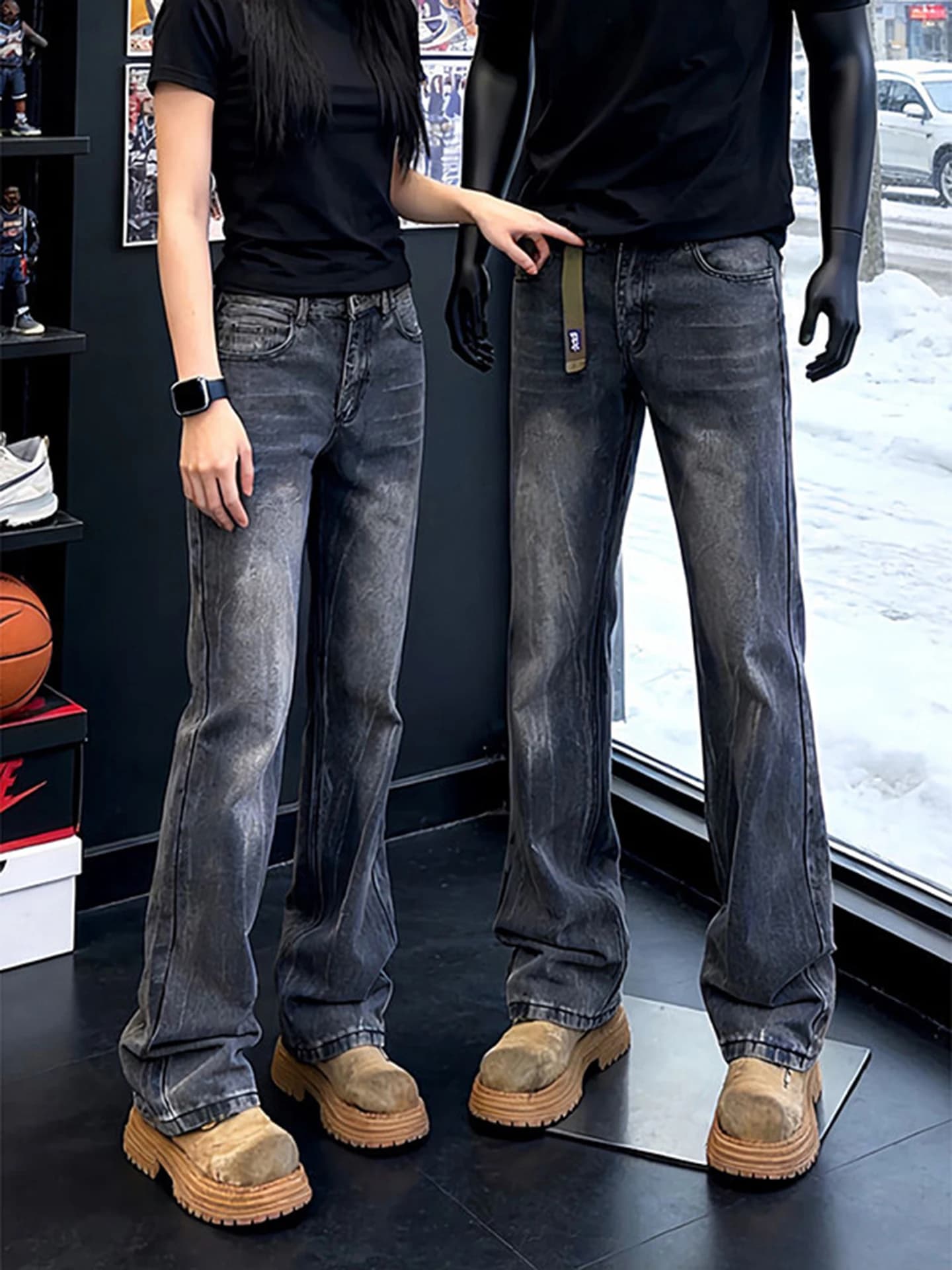 Slim Straight Jeans Men's Summer Thin American Style Knife Legs Long High Waist Bell Bottoms Classic Cleanfit Vintage Washed