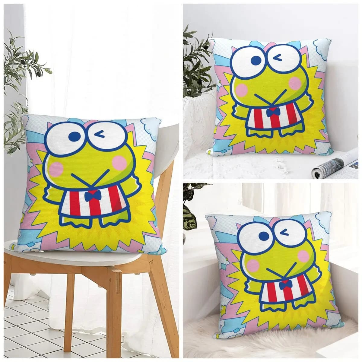 Keroppi Kerokero Federa per cuscino carina e divertente per divano Decorazione domestica Federa per cuscino Federe stampate quadrate