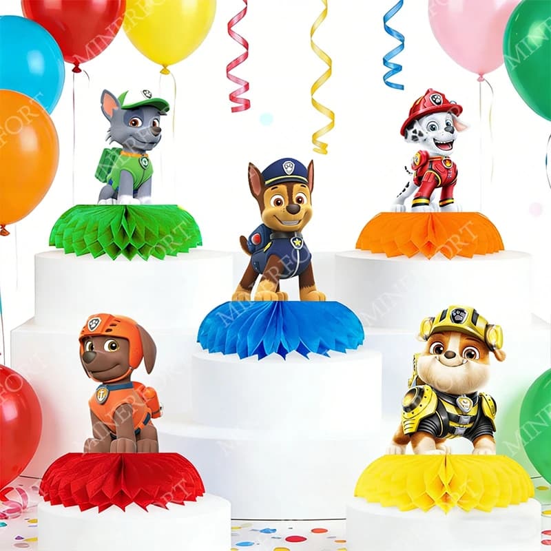 Paw Patrol Tema a nido d'ape Anime Dog Decorazione da tavolo Jungle Toppers da tavolo Bambini per Baby Shower Forniture per feste di compleanno Regali