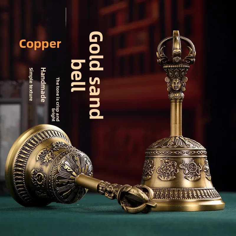 Tibetan Copper Antique Eight Auspicious Vajra Bell Five Strands Clear Sound Home Decor