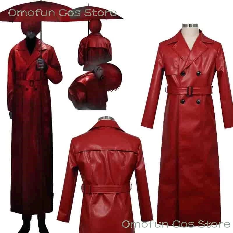 ABC123Homicipher Costume Cosplay Mr. Scarletella, Cappotto, Trench, Parrucca, Ombrello Rosso, Gioco Horror, Halloween, Monst3;b,6/k'5;