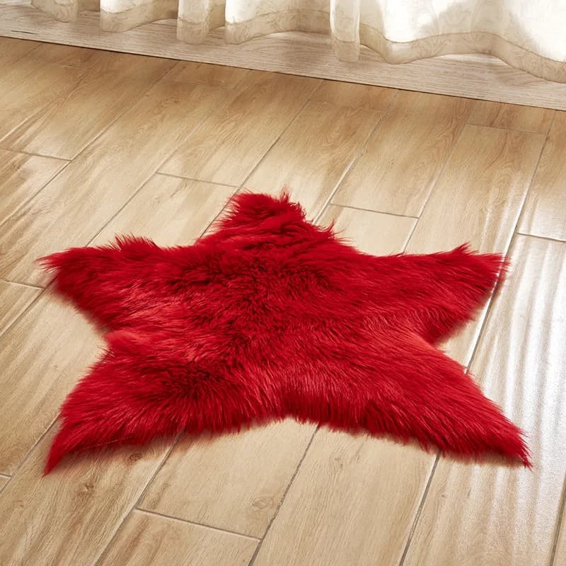 Tappeto in pelliccia sintetica Tappeti lunghi in peluche pelosi a forma di stella Tappeti per capelli lunghi Tappeti per camera da letto Soggiorno Tappetino bianco rosa