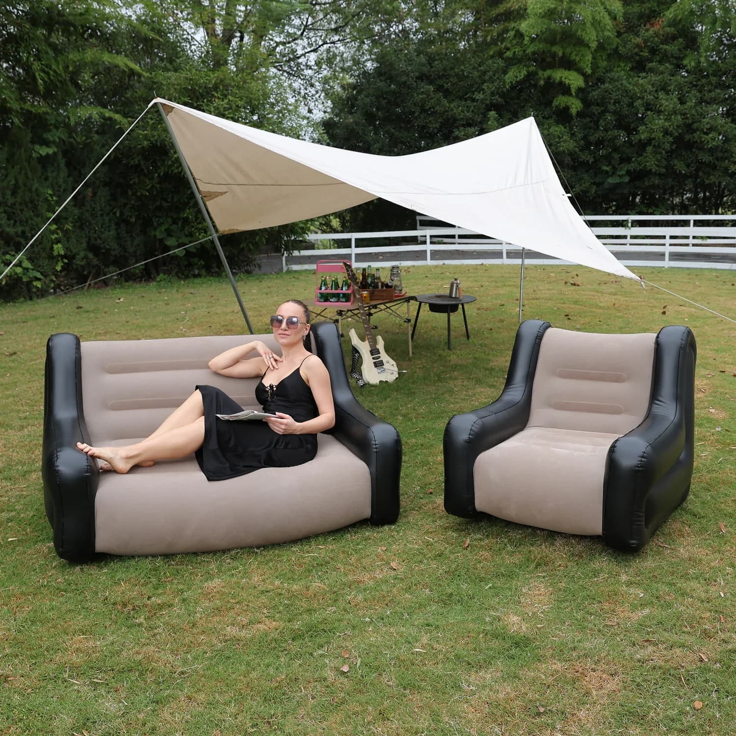 Air Mattress Inflatable Sofa Double Inflatable Chair For Flodable Blow Up Couch Lounger Portable Air Sofa Indoor Tent Camping