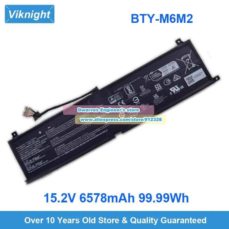 Batteria BTY-M6M2 15.2V 6578mAh 99.99Wh per Laptop Stealth 16 AI Studio A1VFG A1VGG A1VHG A1VIG A13VG A13VF