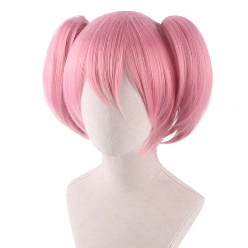 Puella Magi Madoka Magica Madoka Kaname Parrucca Cosplay Rosa Clip Coda di cavallo Parrucche sintetiche resistenti al calore + Protezione della parrucca