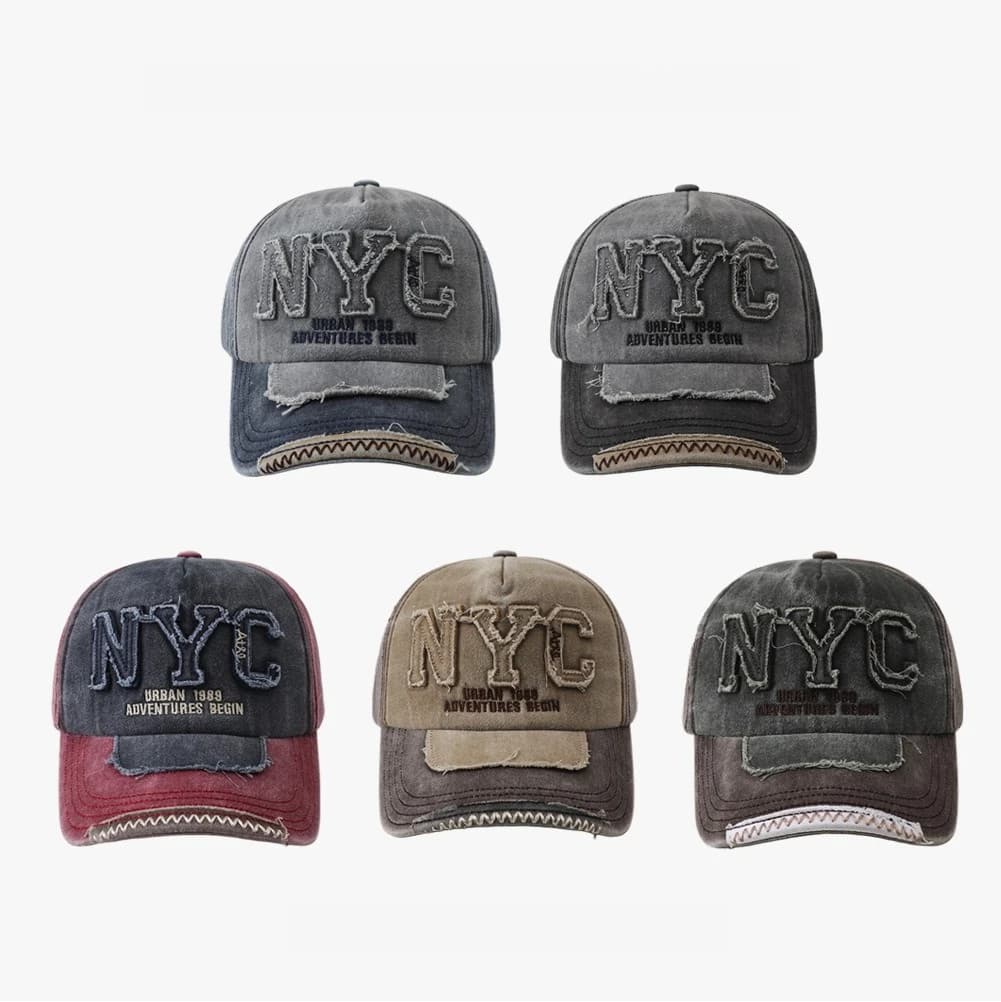 Retro Color Block Washed Letter Embroidered Baseball Cap Fashion Outdoor Sun Protection Hard Top Adjustable Casual Peaked Hat