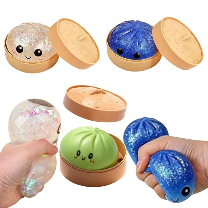 Simpatico Giocattolo Squishy a Forma di Panino al Vapore con Glitter per Alleviare l'Ansia, Morbido Giocattolo Antistress da Spremere per Bambini, Adulti e Decorazione da Scrivania, Idea Regalo