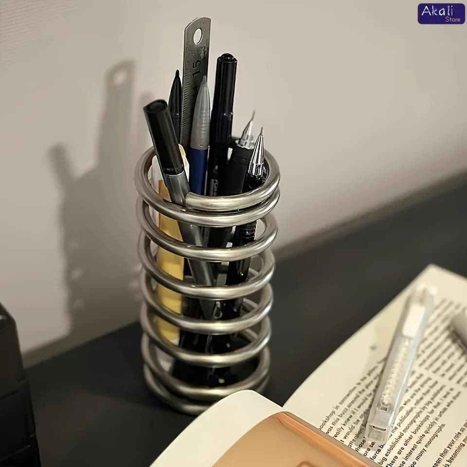 Portapenne creativo a spirale Portaoggetti da tavolo multifunzionale in acciaio inossidabile Scatola per spazzolino da bagno Regali per studenti