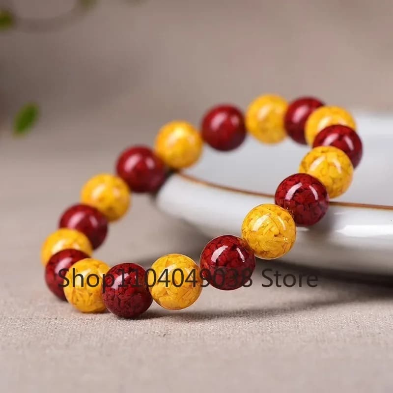 Natural Raw Ore: Male Yellow Cinnabar Round Bead Hand String Crystal Sand Double Single Circle Hand String