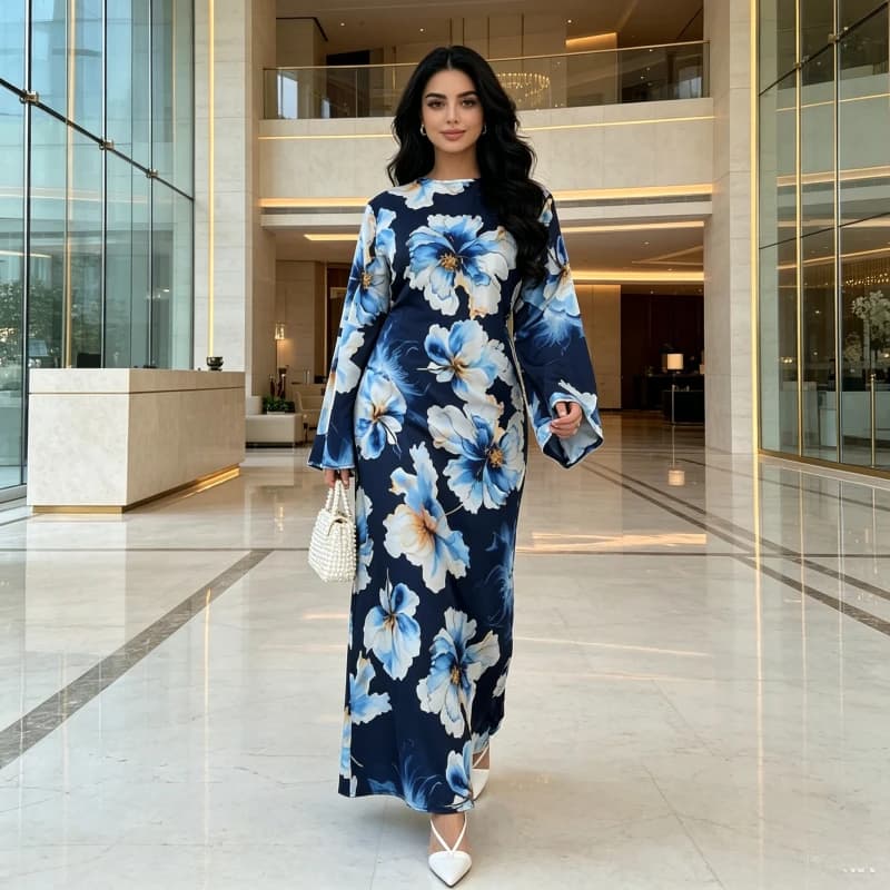 Eid Women Dress Ramadan Abaya Flower Print Party Vestidos Largos Muslim 2026 Jalabiya Morocco Kaftan Dubai Islam Arab Long Robe