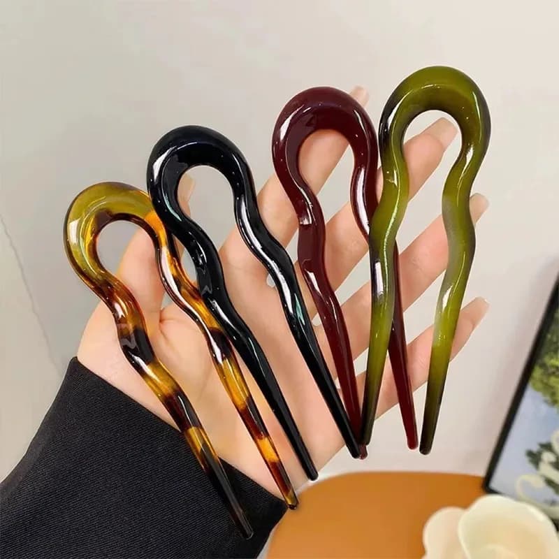 Fermaglio per capelli a U a spirale francese, forcina in plastica ondulata, verde tartaruga vintage, accessori per capelli da donna