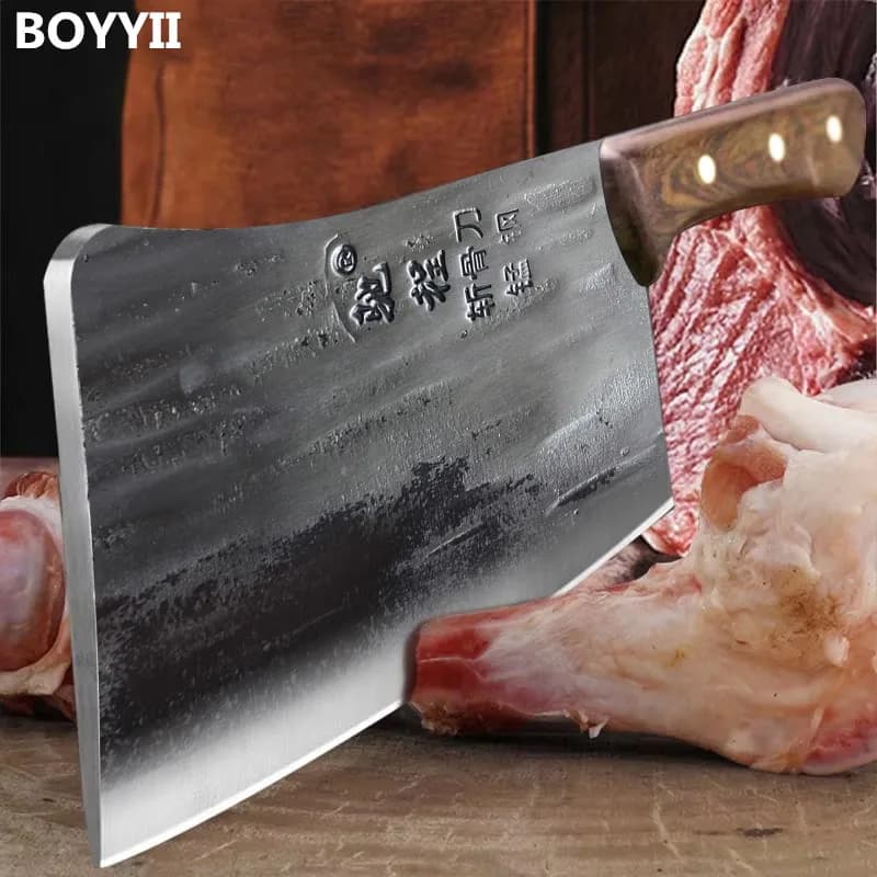 1 KG Chopping Knife 6mm Thickened Handmade Forged Kitchen Bone Knife Butcher Durable Hard Blade Chopper Kitchen Knife Cleaver