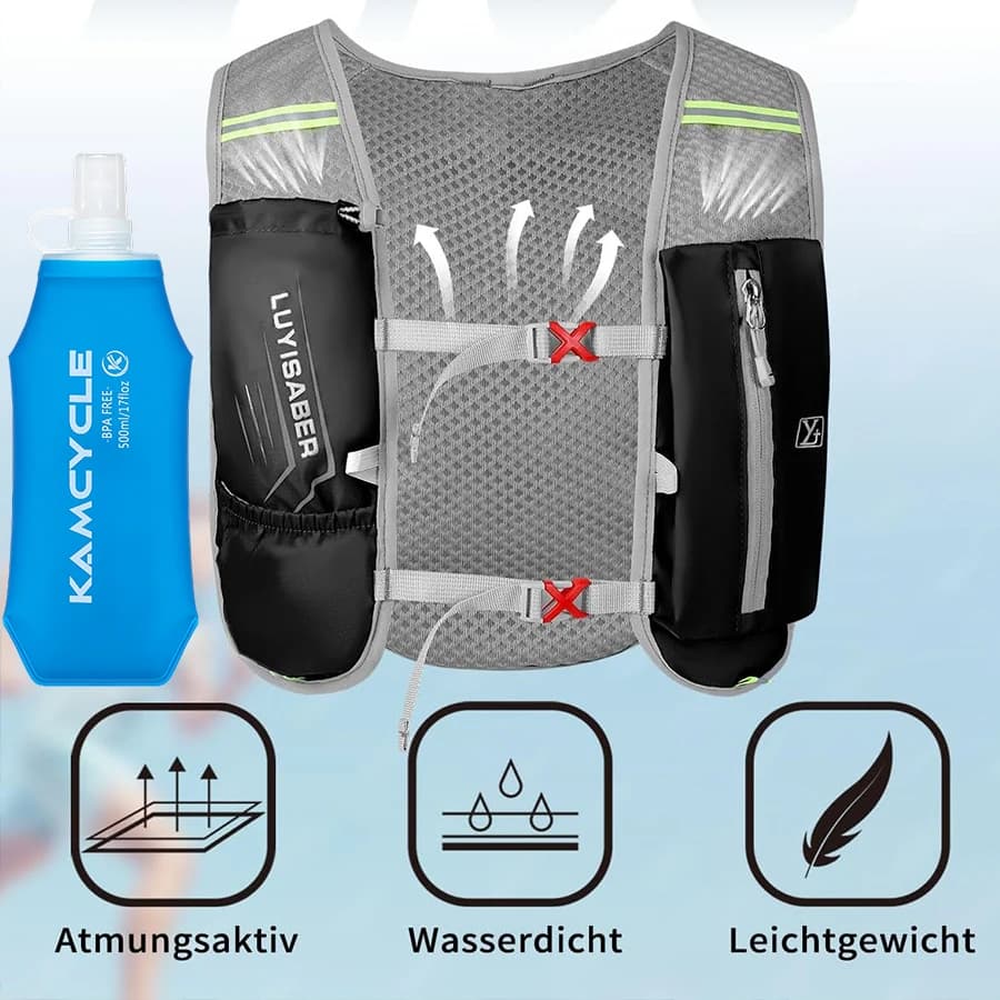 Running vest with 500 ml water bag, light water backpack for women and men, hiking, cycling, running, Camel water backpack.