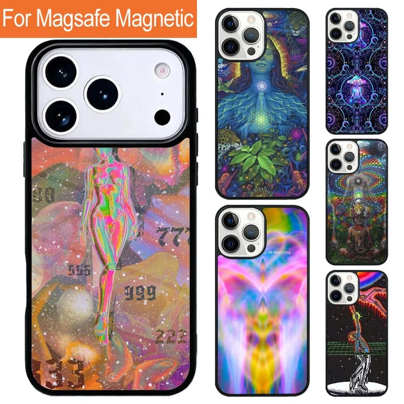 Cover Magnetica Wireless Psychedelic Trippy Spirituale per iPhone 17 Pro 16 15 13 12 11 Pro Max Air 14 Plus Compatibile con MagSafe