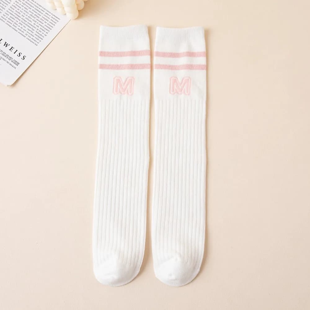 Fashion Spring Autumn Kids School Sock Cotton Thin Knee High Sock Letter M Cotton Soft Sock For Boy Girl
