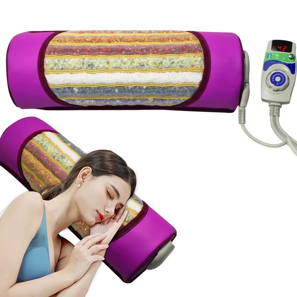 Heated Neck Pillow with 7 Natural Crystals Far Infrared Therapy for Pain Relief Adjustable Temperature for Better Sleep & Energy