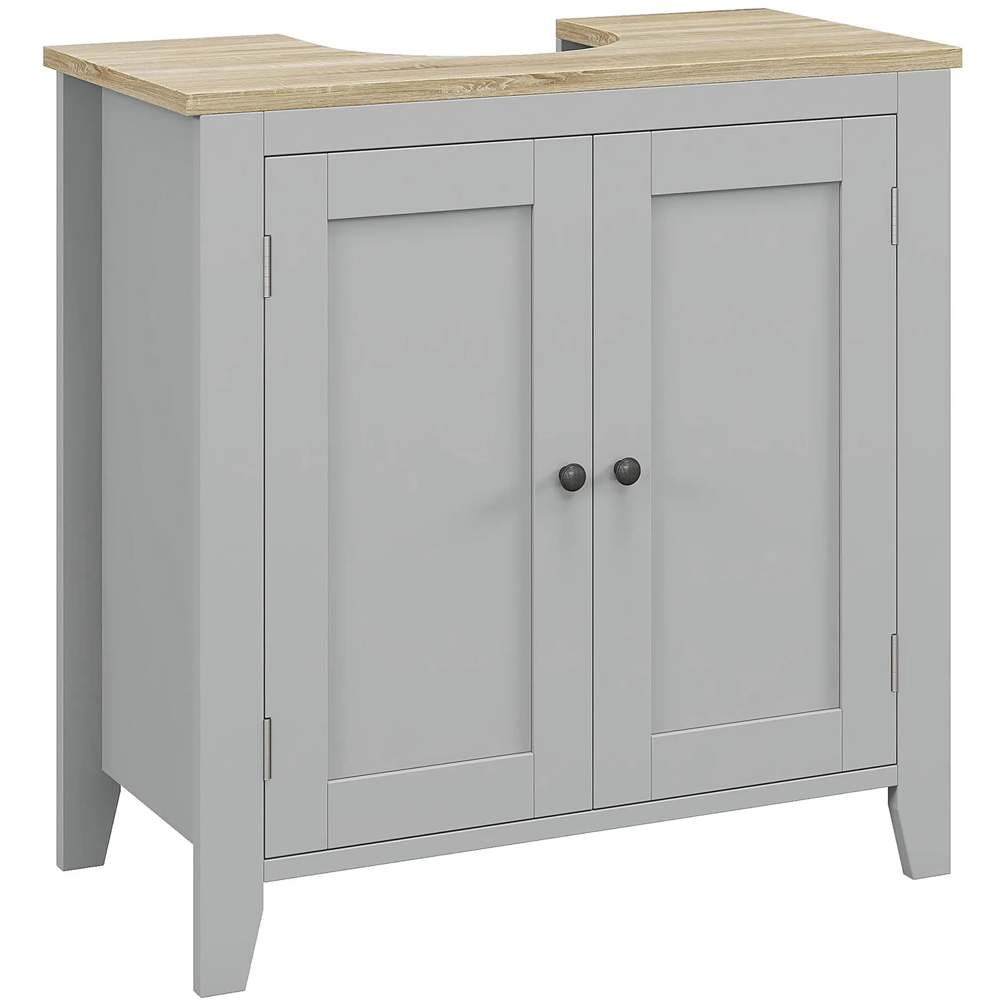 Pedestal Sink Storage Cabinet, under Sink Cabinet with U-Shape and Adjustable Internal Shelf, Gray