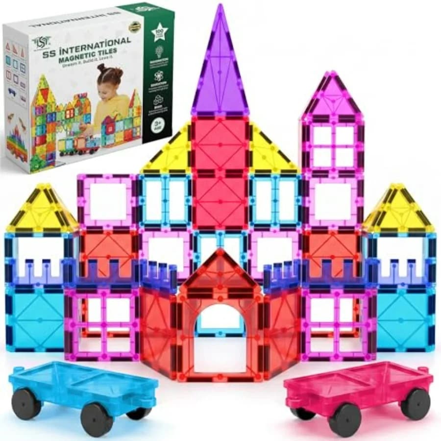 Set di Costruzioni Magnetiche da 100 Pezzi con 2 Auto, Giocattolo Educativo STEM e Prescolare, Costruzioni Magnetiche Creative