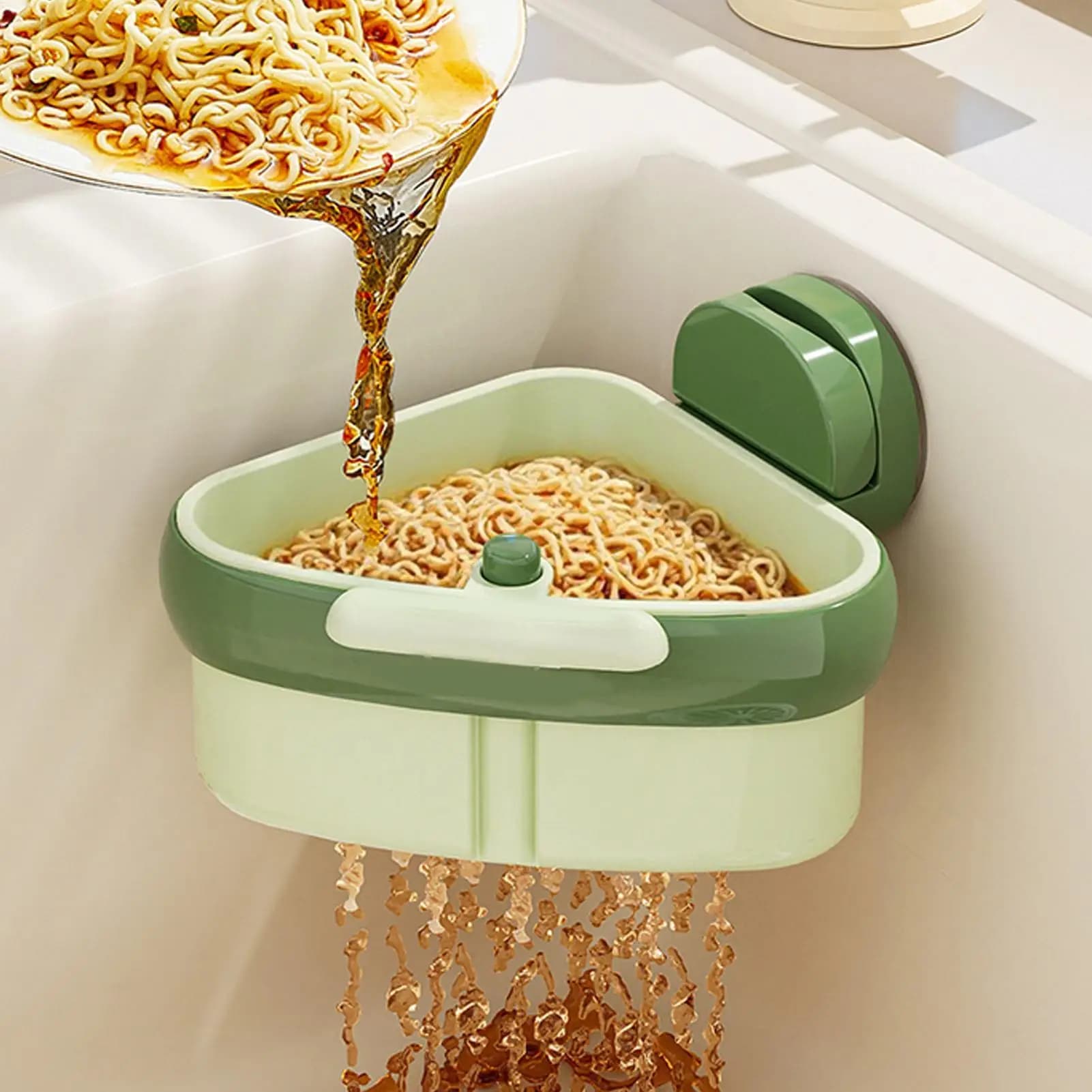 Colino per lavello ad angolo da cucina, lavello, colino per alimenti, ventosa, filtro per rifiuti multifunzionale, supporto per strofinaccio, utensili per la casa