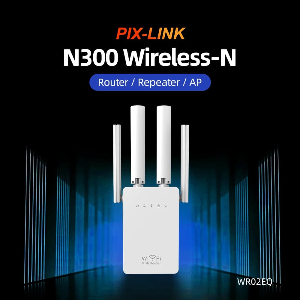 PIX-LINK LV-WR02EQ Ripetitore WiFi N300 300Mbps 2.4G 3 in 1 Modalità Router/AP Mini Router Portatile con Penetrazione a Parete