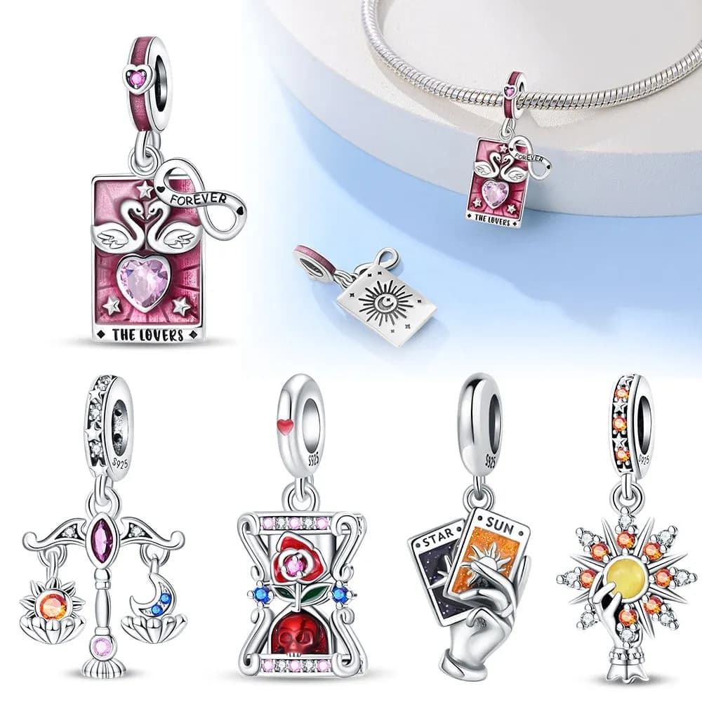 Nuovi colori argento Ciondolo amante delle carte dei tarocchi adatto ai braccialetti originali in colori argento Regalo di gioielli di compleanno fai da te