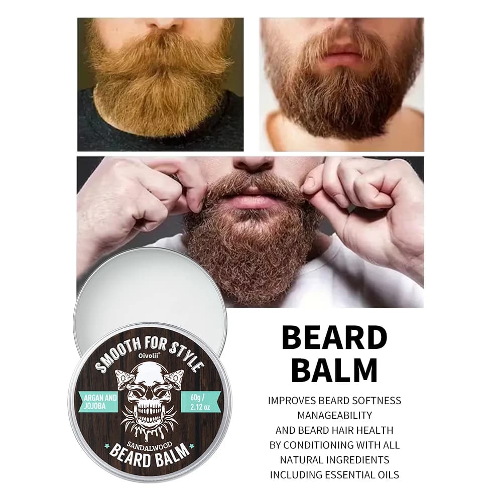 Balsamo per Barba da Uomo - Olio di Argan per la Crescita della Barba con Olio di Jojoba e Olio di Cocco - Crema Idratante, Nutriente e Ammorbidente