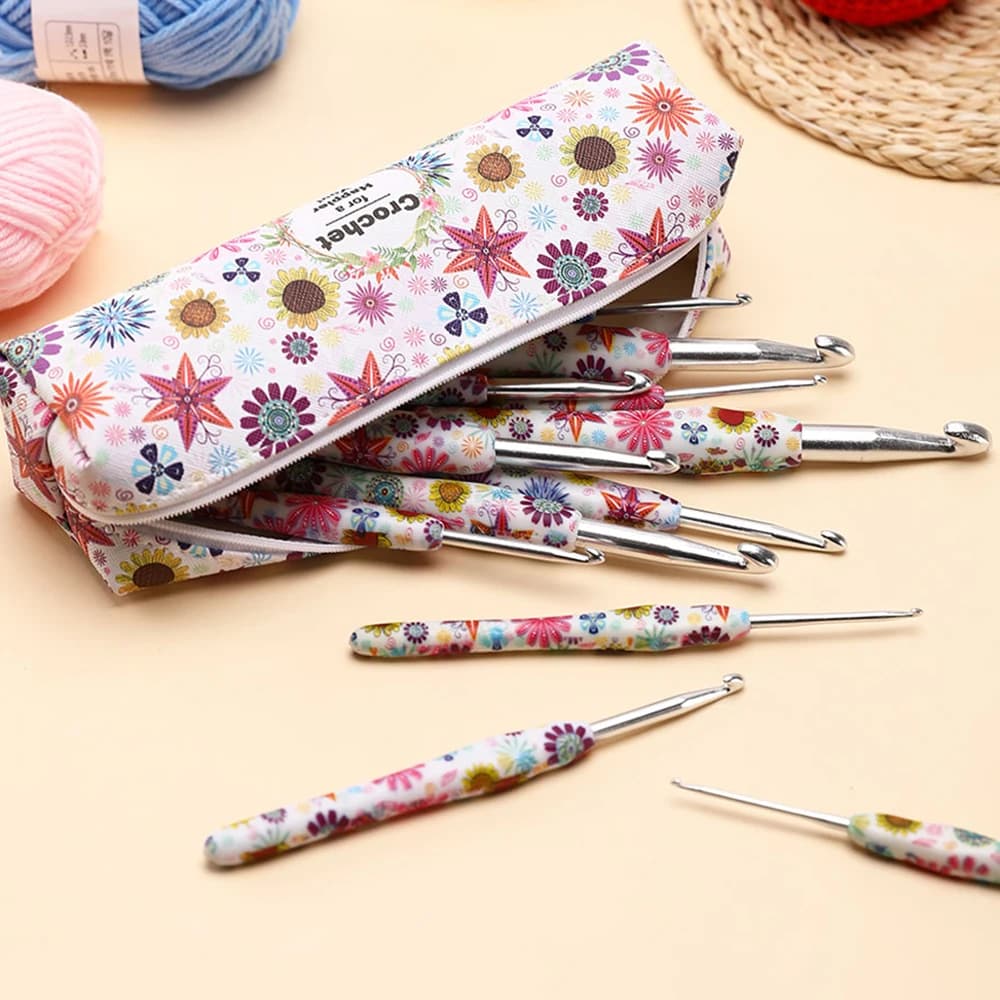 Set di 8 uncinetti in alluminio, kit di aghi per uncinetto fai da te, aghi per tessitura e lavoro a maglia per principianti, strumento per cucito con borsa portaoggetti