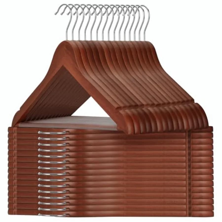 Appendiabiti in legno, confezione da 30, appendiabiti resistenti con gancio girevole a 360 gradi, barra antiscivolo per pantaloni e spalle