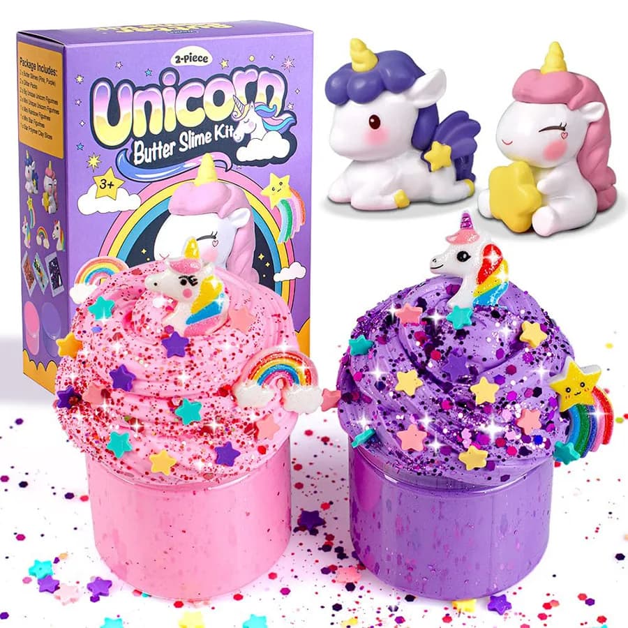 Pack of 2 tea butter melma kits for children with glitter, unicorn figurines, rainbow accessories and stars, toy for melma, wedding favors