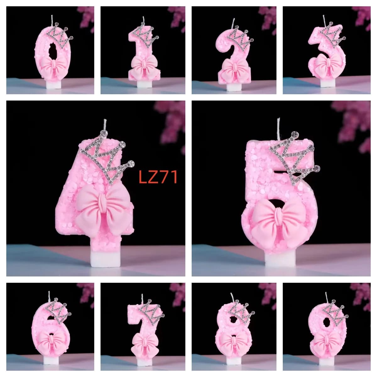 0-9 Free Combined Digital Candles Birthday candles with pink bow crown perfect for birthday parties, anniversaries, wedding anniversaries