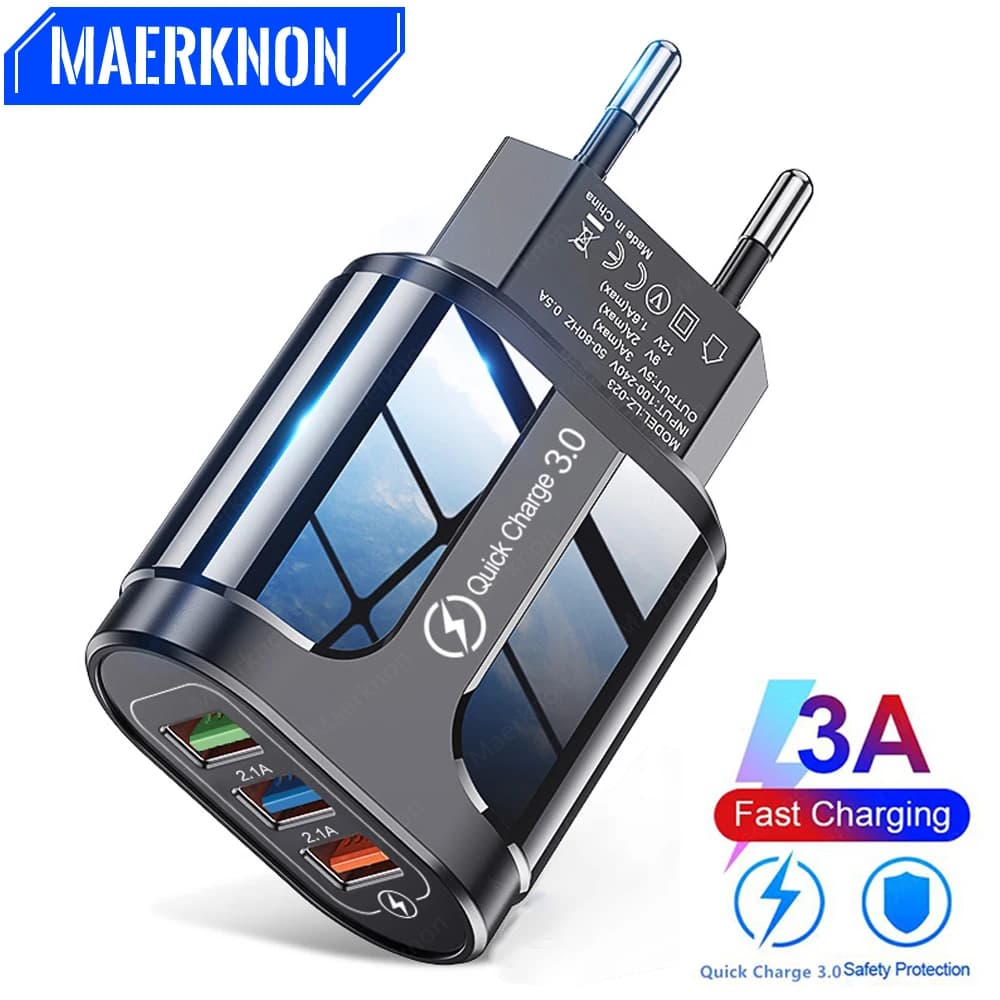 3 Caricatore USB Adattatore per caricabatterie rapido da parete universale Ricarica rapida 3.0 4.0 Per iPhone 12 pro 11 Caricabatterie per telefoni cellulari per tablet Xiaomi