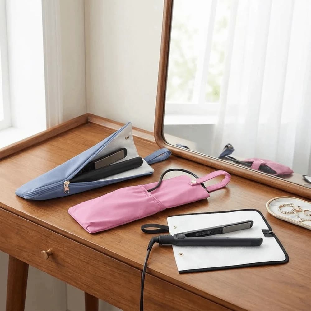 Heat-Resistant Curling Iron Bag Hanging Waterproof Straightener Storage Pouch Dust-proof with Zipper