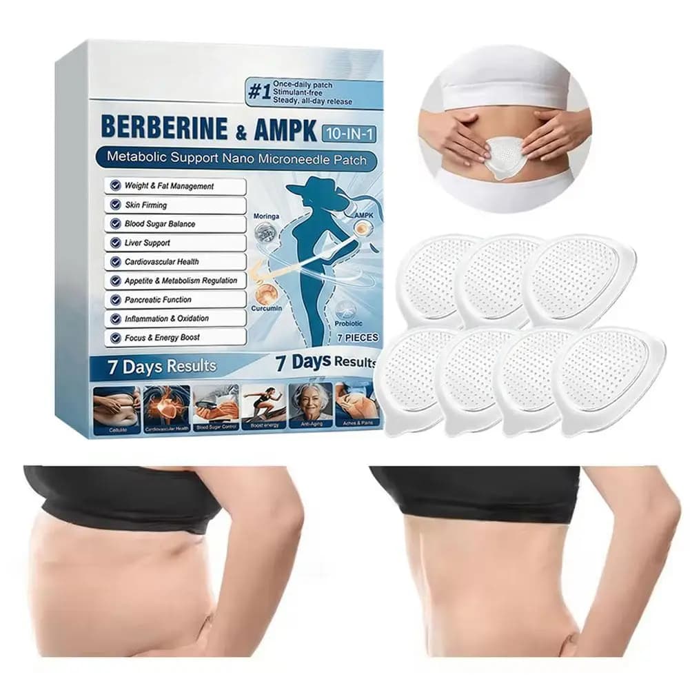 Patch di Supporto Metabolico 10 in 1 con Nano Microaghi, Formula Berberina AMPK, Equilibrio della Glicemia, Rassodamento della Pelle, Collagene Idrolizzato