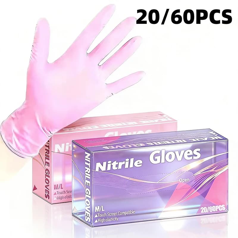 20/60 Pezzi Guanti Monouso in Nitrile per Pulizia, Viola Chiaro, Rosa Chiaro, per Bellezza, Parrucchieri, Nail Art
