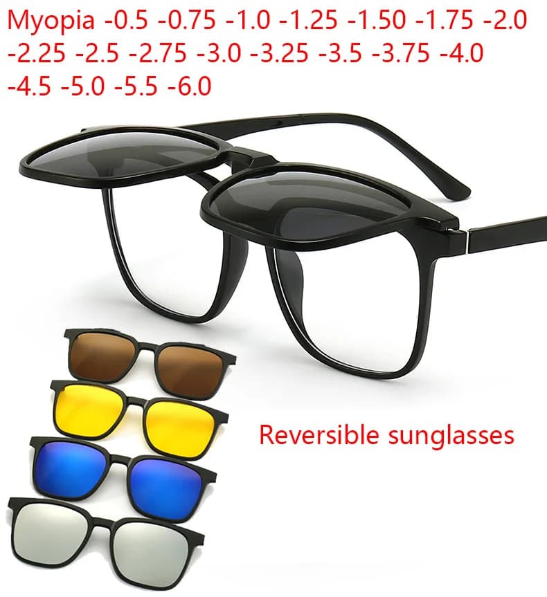 Myopia Flip Cover Two-In-One Magnetic Sunglasses Polarized Clips Ultra-Light Night Vision Eyewear 1 Frame+5 Clips No Box