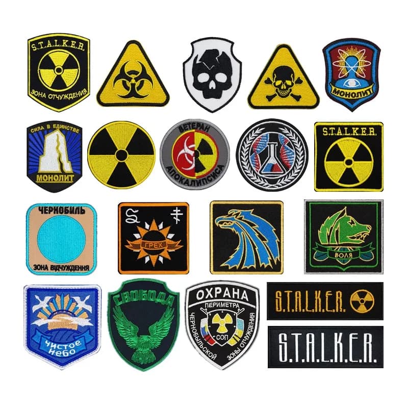 Radiazioni per impianti elettrici nucleari a strisce STALKER STAMPAZEZER Fazioni Mercenari Loners Atomic Power Badge Patch