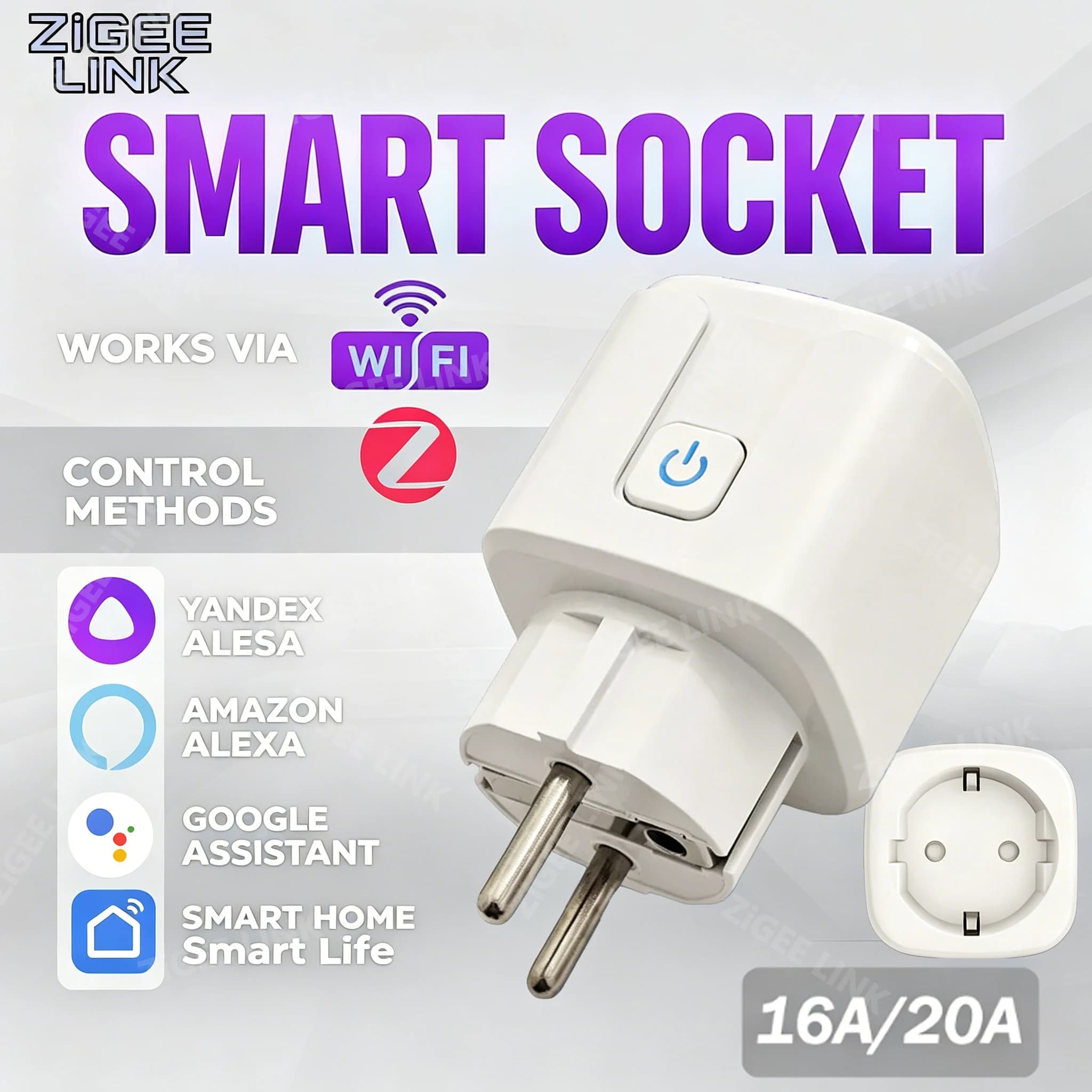 16A 20A EU Smart Socket WiFi Zigbee Smart Plug With Power Meter Monitoring Timing Function Voice Control With Tuya Alexa Google
