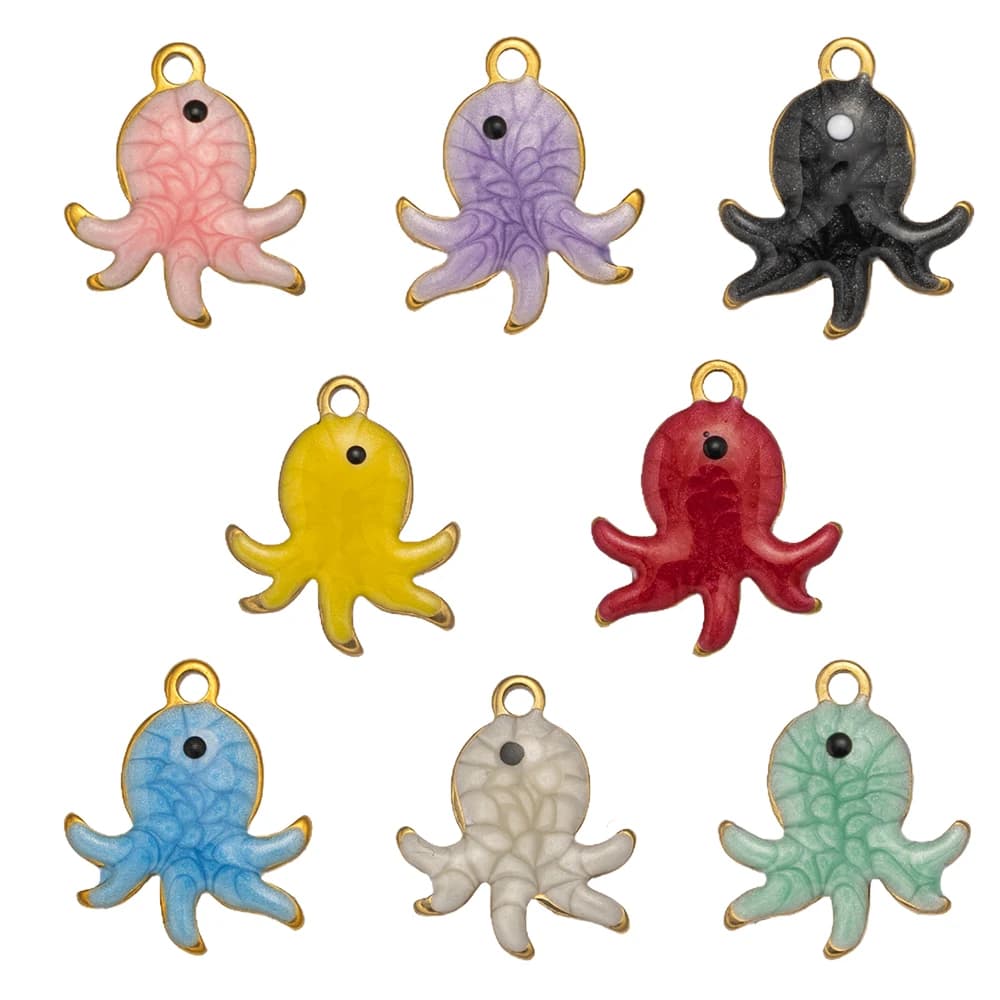 20 ciondoli in smalto in acciaio inossidabile placcato oro, mix di pesci, granchi, animali, fai da te, per collane, bracciali, creazione di gioielli e artigianato