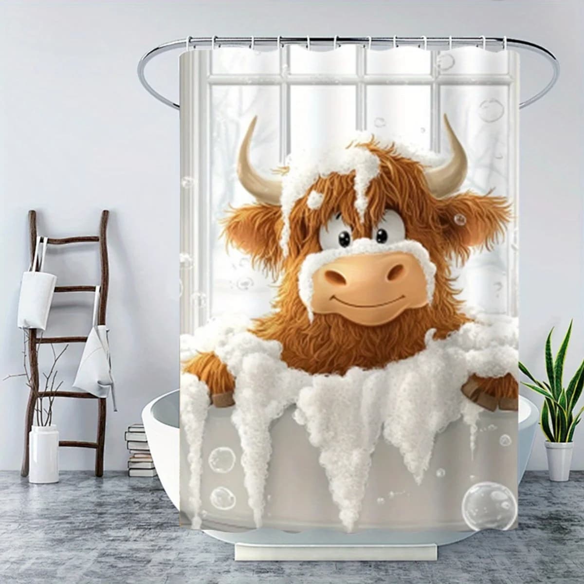 Adorabile tenda da doccia piatta con design a forma di mucca per valorizzare l'arredamento del tuo bagno, regalo bello e funzionale per la casa.