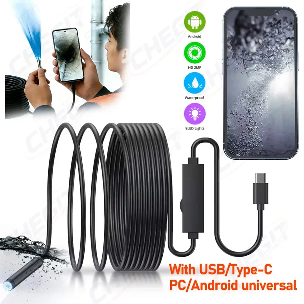 NUOVO Endoscopio per Telefono Android OTG e PC, Telecamera d'Ispezione 1080P, Impermeabile IP67 con 6 Luci LED per Tipo C