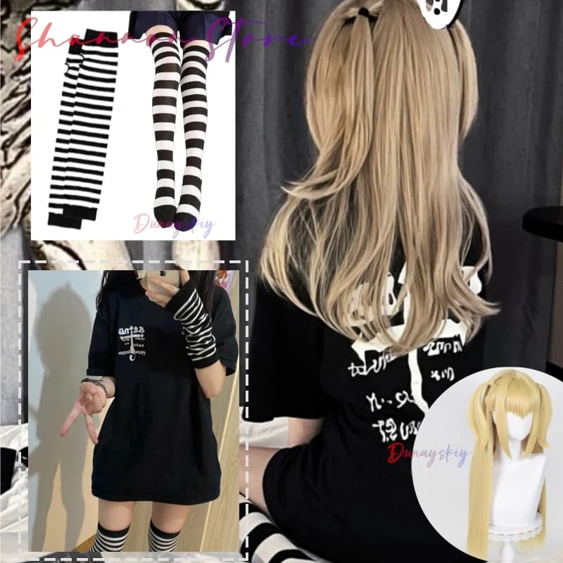 Anime MisaMisaMisaMisa Cosplay ssiT-shirt for adults Striped socks on the knee Y2k Top casual Halloween Dresses
