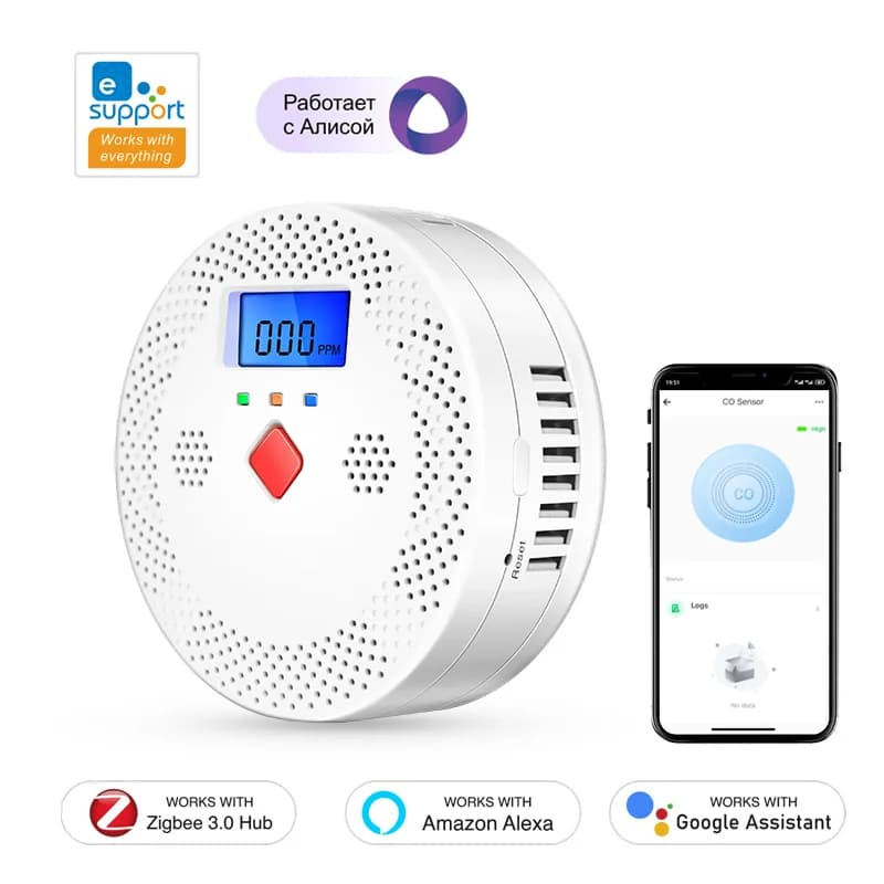Ewelink Zigbee Smart Carbon Monoxide Detector Alarm, allarme con avviso sonoro da 80 dB, display digitale LCD, monitor CO, compatibile con Zigbee2MQTT