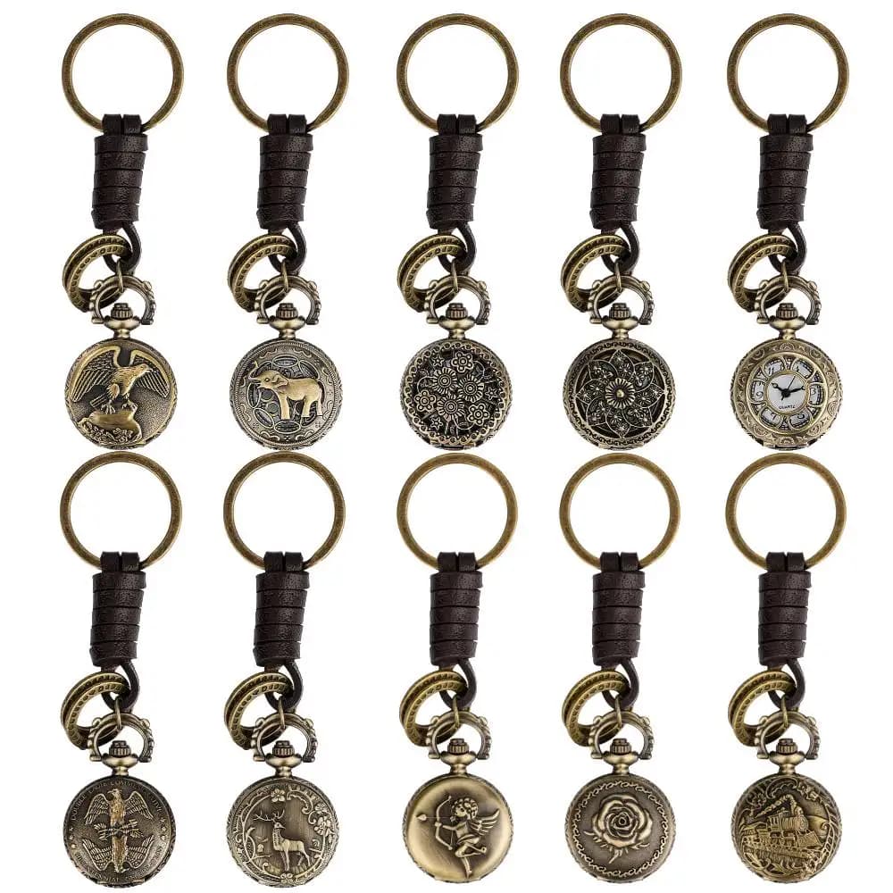 Set di 3 Piccoli Orologi da Tasca con Ciondolo Portachiavi, Quadrante con Numeri Arabi, Stile Vintage, Regalo per Uomini e Donne