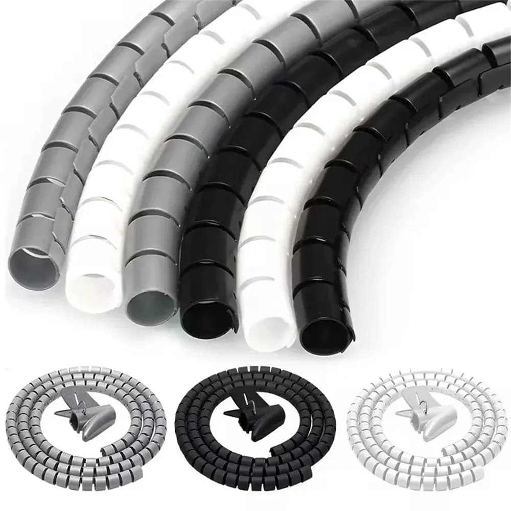 2m 10/16mm Copertura del cavo Protezione Filo Organizzatore da scrivania Cavo del computer Protettivo Morso Tubo Clip Strumenti di gestione Avvolgitore a spirale