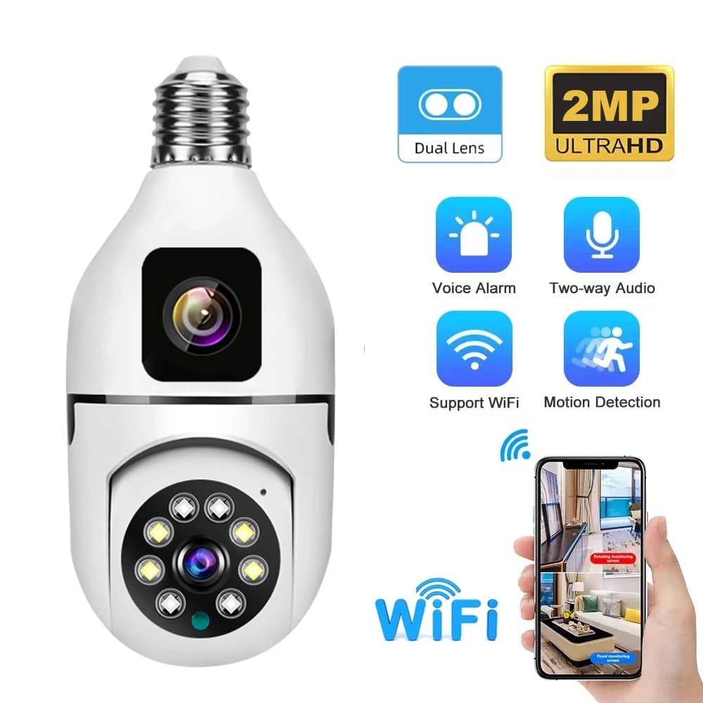 V380/Yoosee APP 4MP Doppia Lente E27 Testa Della Lampada Presa di Colore PTZ IP Dome Telecamera Citofono di Sicurezza Domestica CCTV Baby Monitor