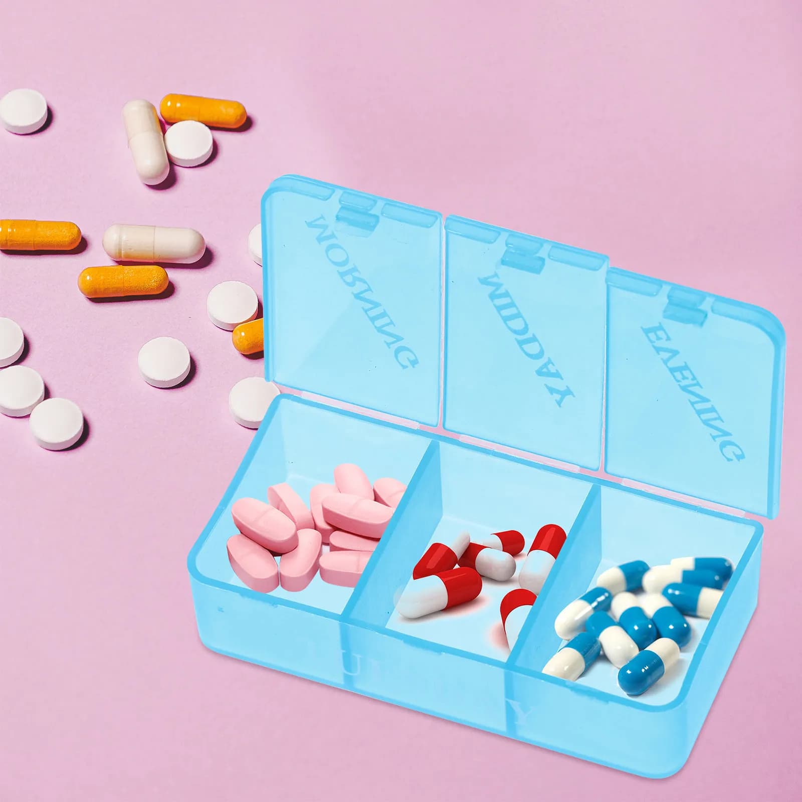 Organizzatore settimanale per pillole da 1 pezzo, scatola per medicinali con 21 scomparti, custodia portatile per pillole da viaggio, porta integratori vitaminici giornalieri