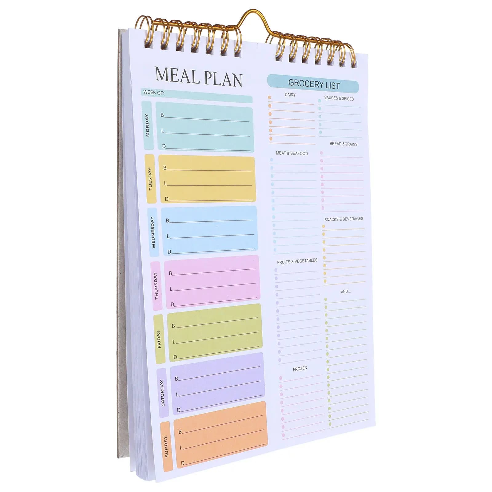 Quaderno per la pianificazione settimanale dei pasti A5 con spirale, agenda menu e blocco per la lista della spesa, 52 fogli, 8,5x5,8 pollici, senza data, con fogli a strappo
