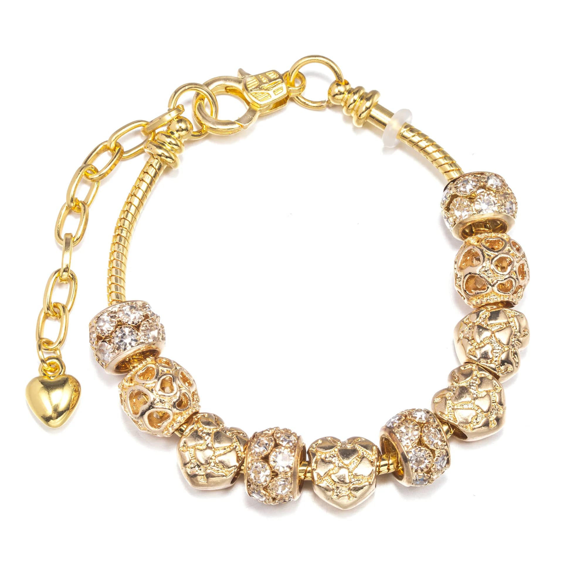 Women's DIY Alloy Large Hole Bead Bracelet with Gold Plated Zircon Beads, European Bead Bracelet Jewelry