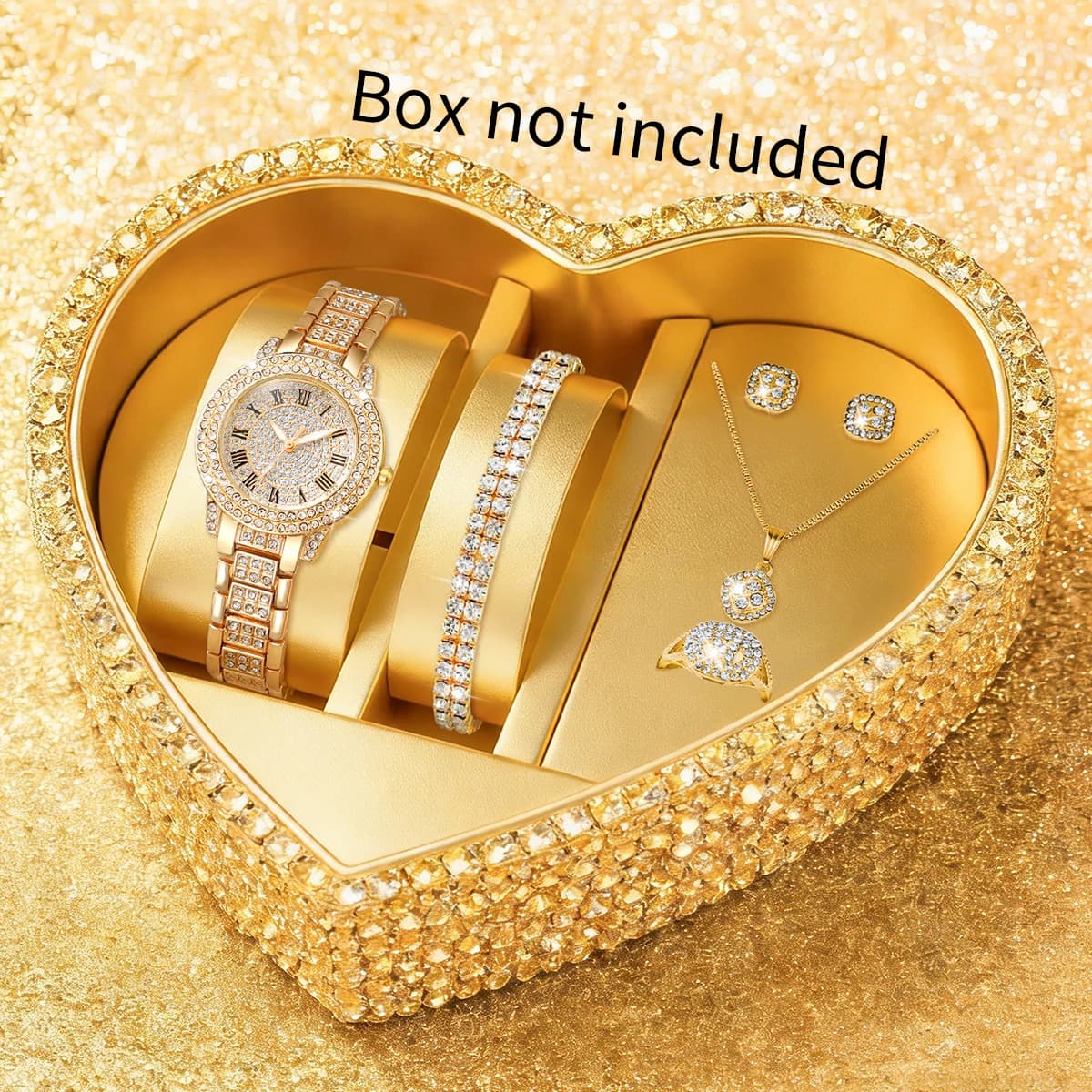 6 pezzi moda Roma quadrante orologio al quarzo da donna set di gioielli con diamanti eleganti orologi da polso da donna con strass regalo per ragazze (senza scatola)